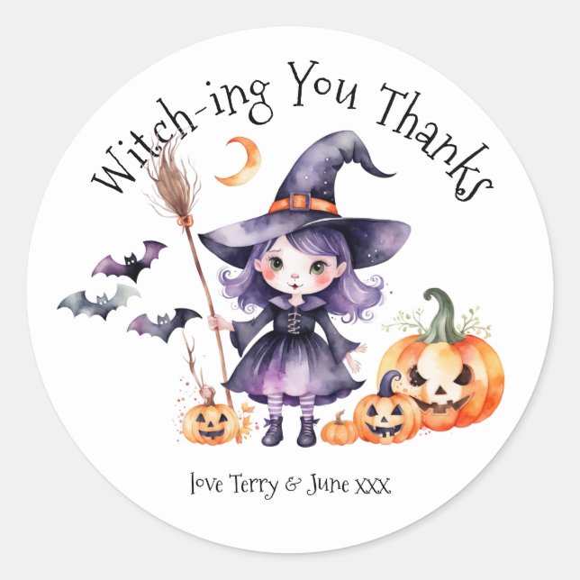Rond Sorcière Merci Halloween Party Favoriser Sticker (Devant)