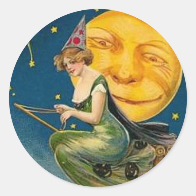Rond Sorcière Volant Past Moon - Sticker Halloween (Devant)