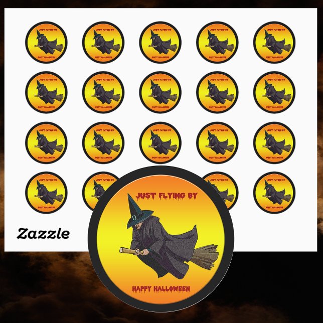 Rond Sorcière Voler Par Sticker Halloween (Witch Just Flying By Halloween Sticker)