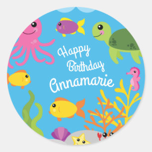 Rond Sous la mer 1er anniversaire Sticker Seals Merci