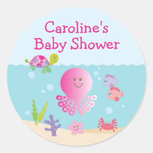 Rond Sous le Sticker Baby shower de mer rose et violet