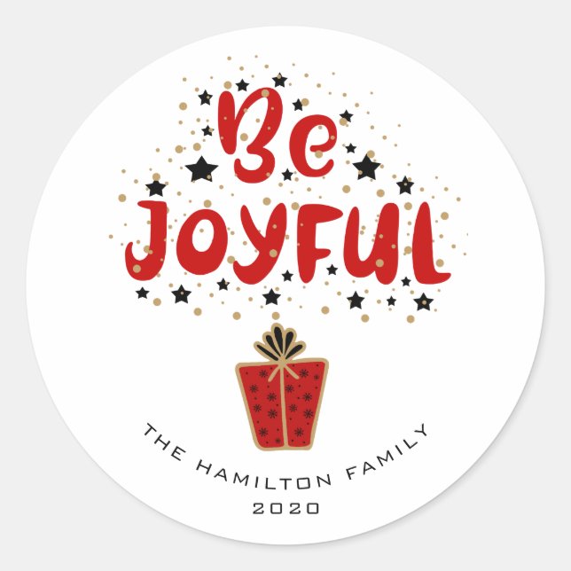 Rond Soyez Joyful Red boîte cadeau Sticker (Devant)
