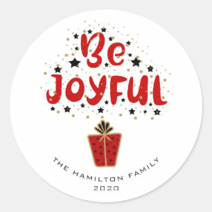 Rond Soyez Joyful Red boîte cadeau Sticker