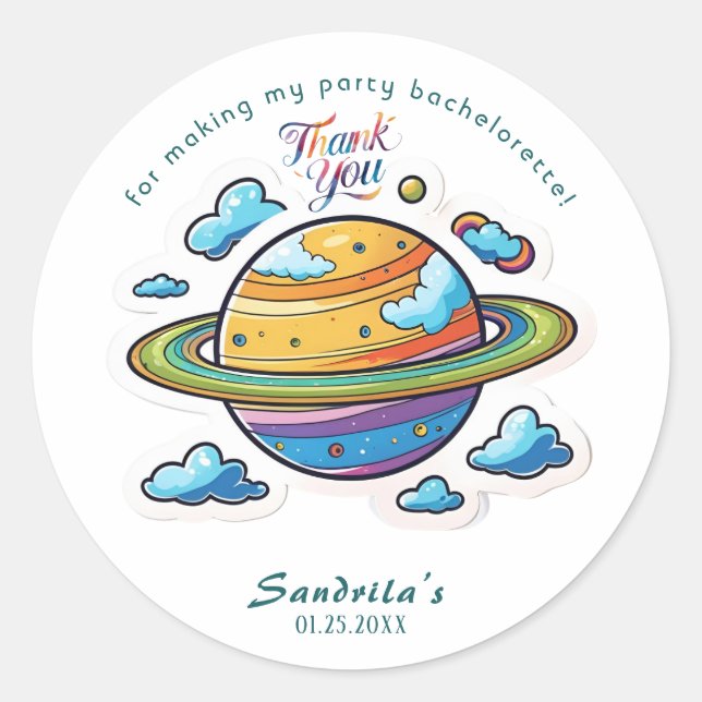Rond Space Planet Birthday Party Classic Round Sticker (Devant)