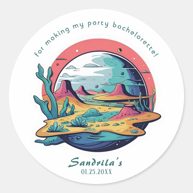 Rond Space Planet Birthday Party Classic Round Sticker (Devant)