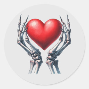Rond Squelette Mains tenant un gros sticker de coeur