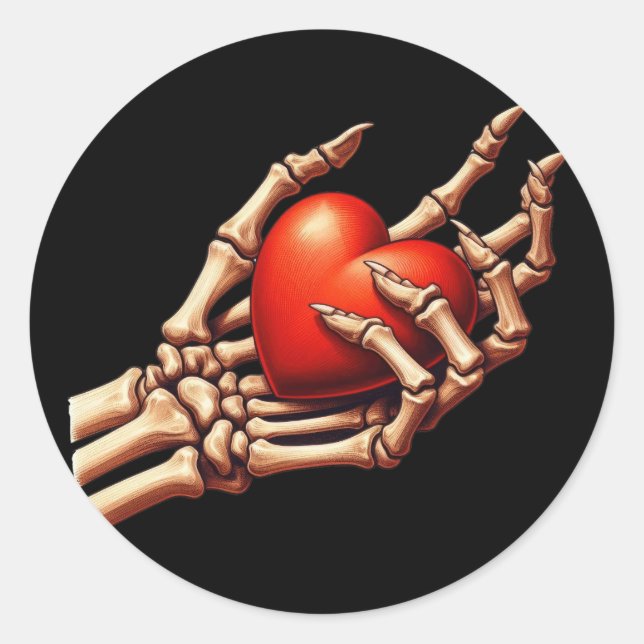 Rond Squelette tenant main rouge Sticker coeur (Devant)