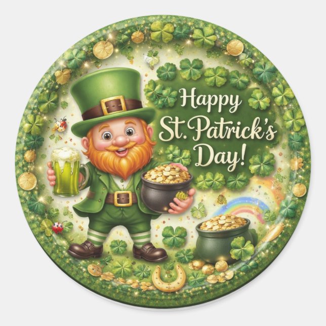 Rond St. Patrick’s Day Leprechaun Sticker Set (Devant)
