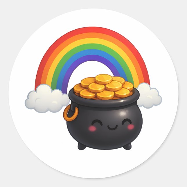 Rond St Patrick’s Day Pot of Gold Sticker (Devant)