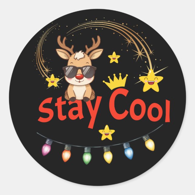 Rond Stay Cool Christmas Reindeer Sticker (Devant)