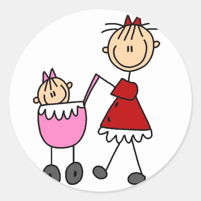 Rond Stick Figure Maman Et Bébé Sticker (Devant)