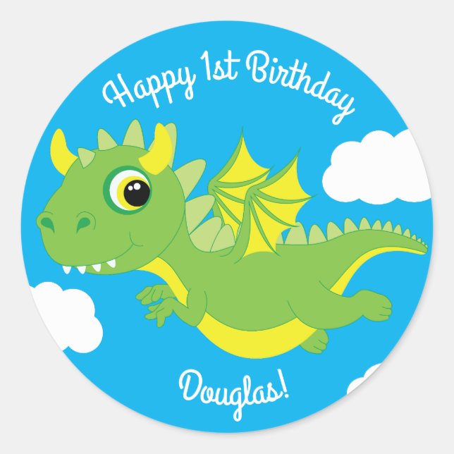 Rond Sticker 1er Anniversaire Magique Dragon (Devant)