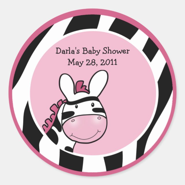 Rond Sticker 3 pouces Baby shower DIVA ZEBRA ROSE (Devant)