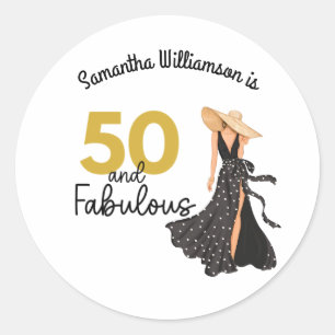 Rond Sticker 50 et Fabulous Black and Gold Name