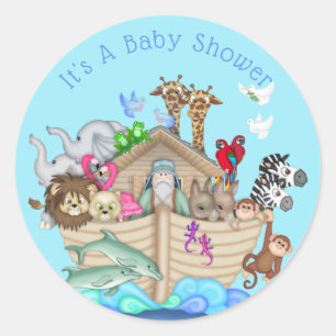 Rond Sticker à Baby shower d'arche personnalisable Blue