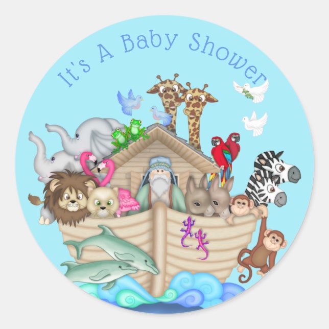 Rond Sticker à Baby shower d'arche personnalisable Blue (Devant)