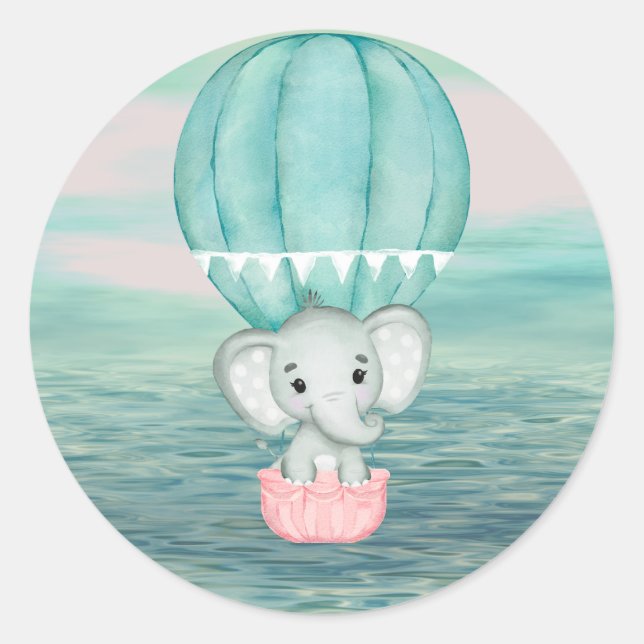 Rond Sticker à ballon à air chaud éléphant vert (Devant)