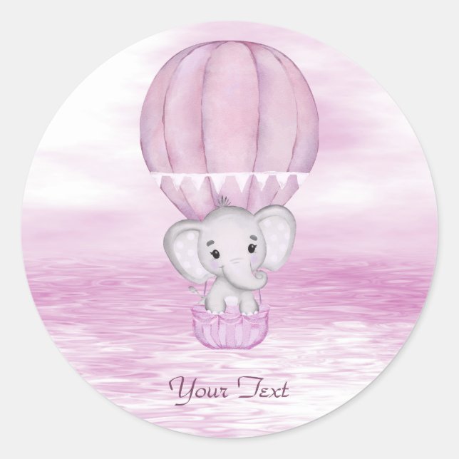 Rond Sticker à ballon à air chaud pour éléphant rose (Devant)