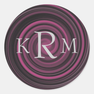 Rond Sticker à billes de prune des initiales de monogra