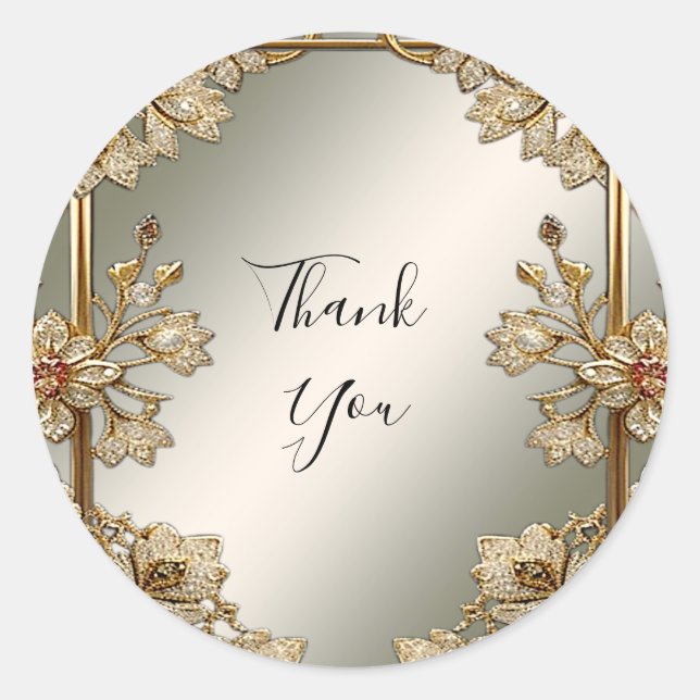 Rond Sticker à cadre floral orné or (Devant)