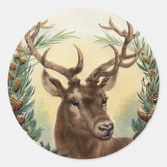 Rond Sticker à cerfs, Scène d'automne avec cerf (Devant)