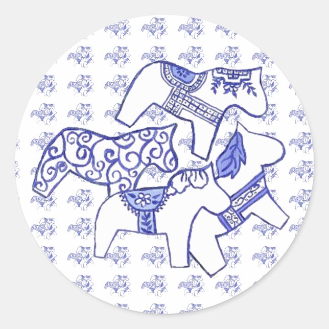 Rond Sticker à cheval bleu et blanc (Devant)