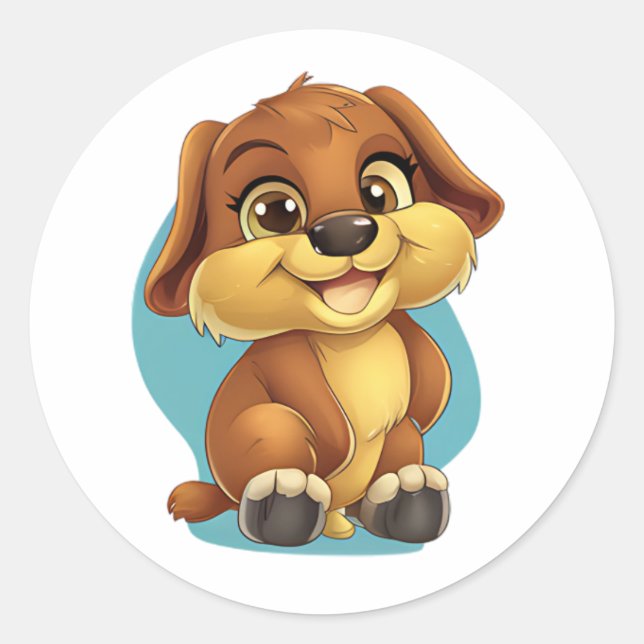 Rond Sticker à chiot mignon - Design adorable de chien  (Devant)