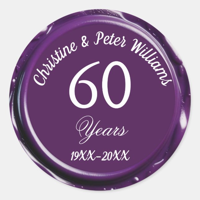 Rond Sticker à cire mauve 60e Mariage diamant (Devant)