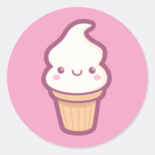Rond Sticker à cône de crème glacée Kawaii
