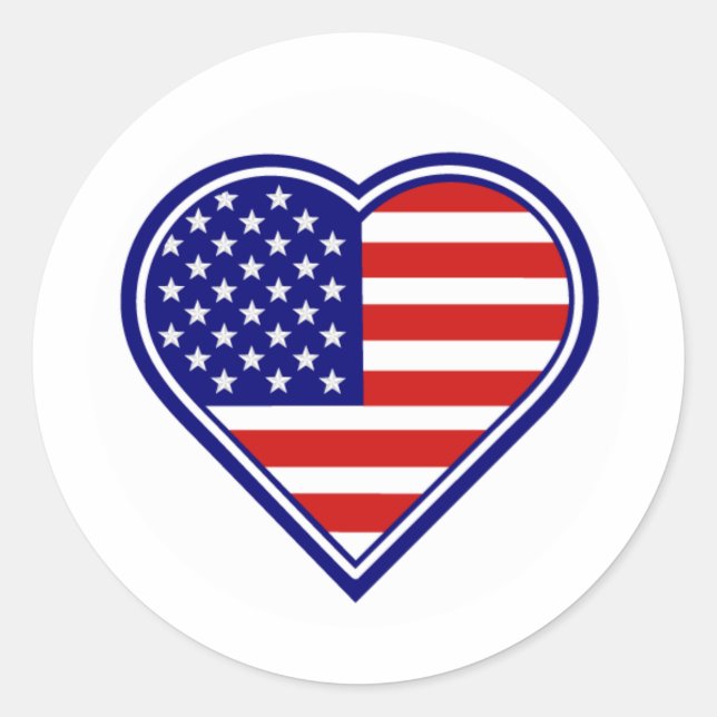Rond Sticker à drapeau américain en forme de coeur (Devant)