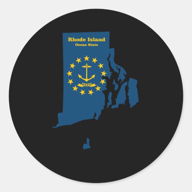 Rond Sticker à drapeau de carte de l'île Rhode (Devant)