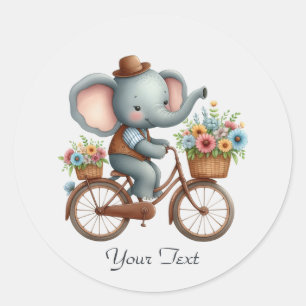 Rond Sticker à éléphant à vélo floral
