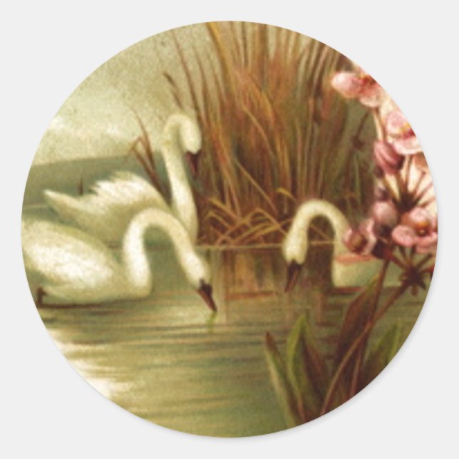 Rond Sticker à enveloppe de cygnes vintages (Devant)