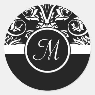 Rond Sticker à enveloppe de monogramme d'insigne noir
