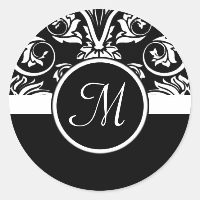 Rond Sticker à enveloppe de monogramme d'insigne noir (Devant)