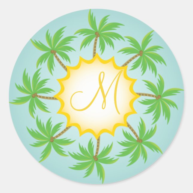 Rond Sticker à enveloppe de monogramme Mariage tropical (Devant)