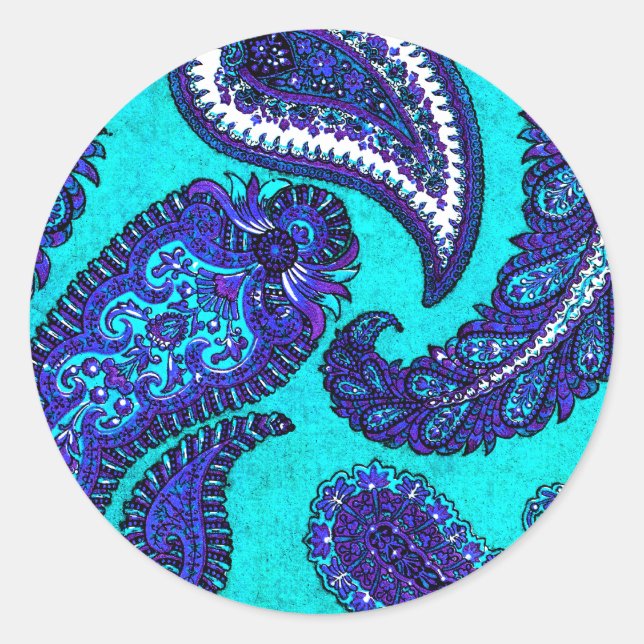 Rond Sticker à enveloppe électrique Aqua Paisley (Devant)