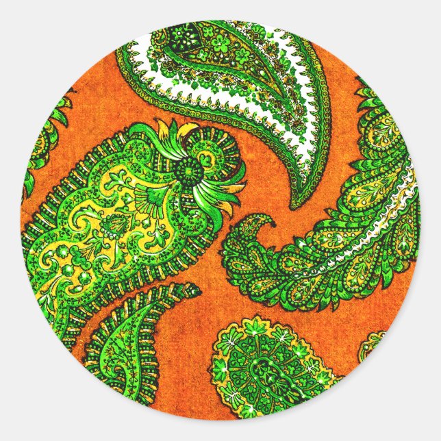 Rond Sticker à enveloppe électrique orange de paisley (Devant)