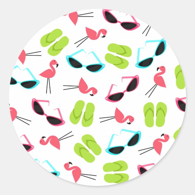Rond Sticker à enveloppe pour Flamants roses et lunette (Devant)