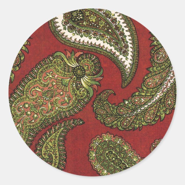 Rond Sticker à enveloppe rouge et verte Paisley (Devant)