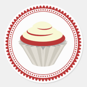 Rond Sticker à enveloppe rouge velours cupcake