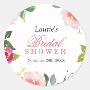Rond Sticker à Fête des mariées d'aquarelle rose