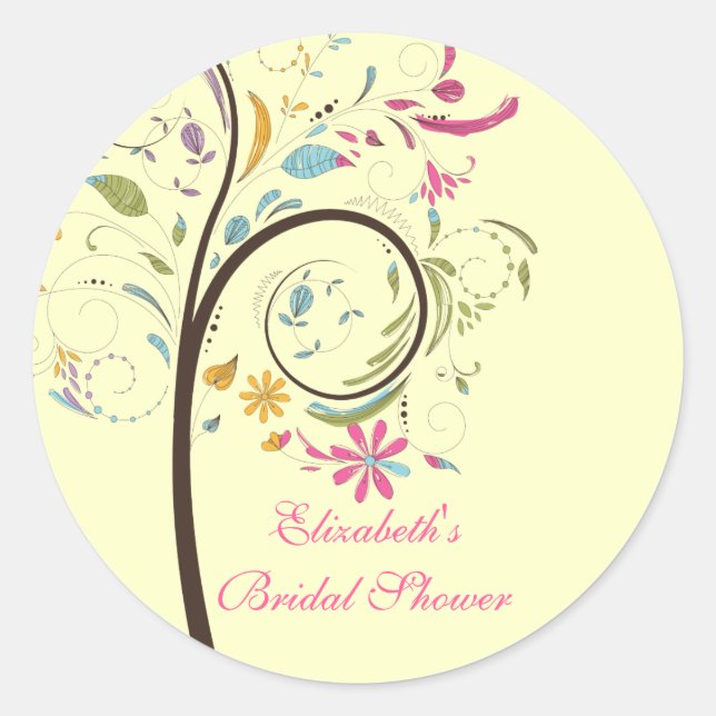 Rond Sticker à Fête des mariées d'arbre fleuri de print (Devant)