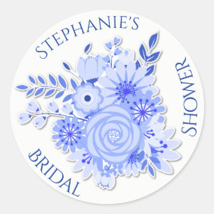 Rond Sticker à Fêtes des mariées florales bleu et blanc