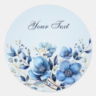 Rond Sticker à fleurs bleu aquarelle