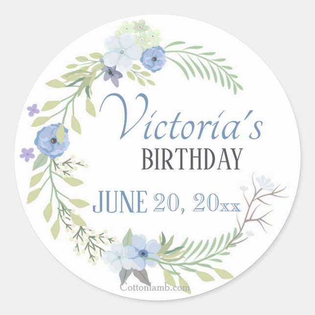 Rond Sticker à fleurs bleues (Devant)