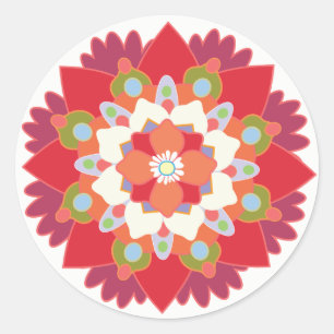 Rond Sticker à fleurs couleur rouge Lotus Mandala