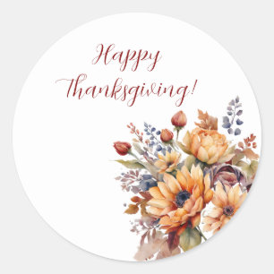 Rond Sticker à fleurs d'automne Thanksgiving-Watercolor