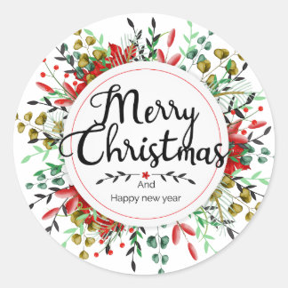 Rond Sticker à fleurs de Noël joyeux