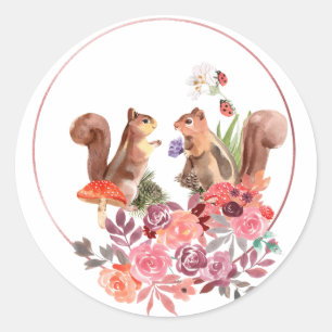 Rond Sticker à fleurs et écureuils